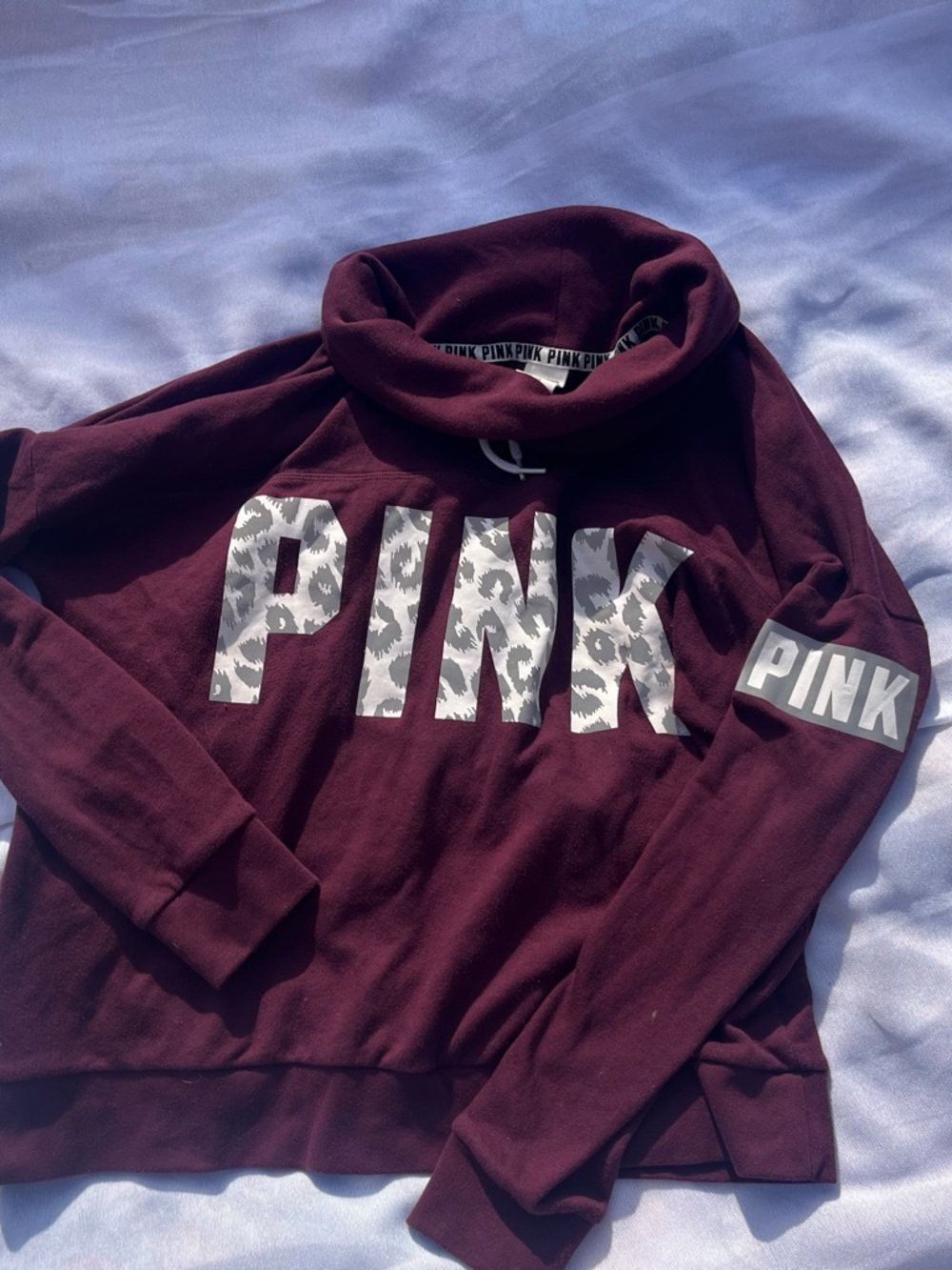 PINK Victoria's Secret Maroon Cowl Neck Sweatshirt with Logo